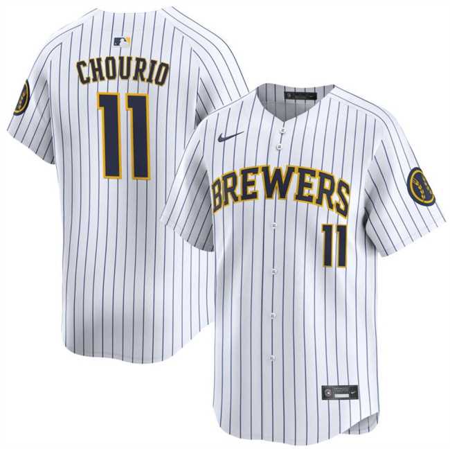 Mens Milwaukee Brewers #11 Jackson Chourio White 2024 Alternate Limited Stitched Baseball Jersey